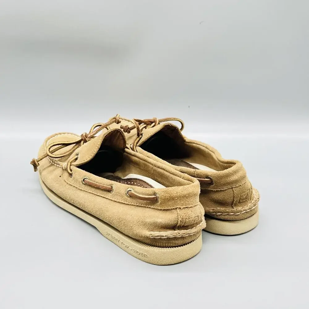 Sperry Shoes Mens 10 Beige Suede Top Sider Boat Deck Moc Toe Casual Comfort